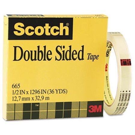 SCOTCH Scotch 665121296 665 Double-Sided Office Tape- 1/2&quot; x 36 yards- 3&quot; Core- Clear 665121296